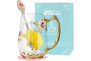 Wisolt Spersonalizowane prezenty dla kobiet nauczycieli prezenty świąteczne kwiat szkło filiżanka do herbaty prezenty dla niej mamy żony przyjaciela rocznica walentynki Boże Narodzenie Dzień Matki