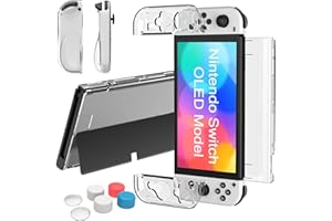 Teyomi® - Carcasa Compatible con Nintendo Switch OLED Modelo 2021, Funda Interruptor OLED Transparente, Funda de Mango Joy-con de TPU Flexible y Funda Protectora rígida para PC Dockable para Switch