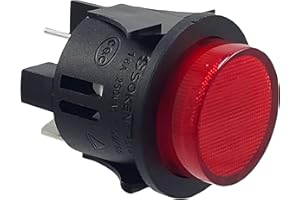 MWMS Włącznik ciśnieniowy PS18-16 do zabudowy ø 25 mm 250 V 16 A czerwony, podświetlany push-ON push-off, płaska wtyczka 6,3 mm