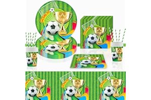 CTCEHL Football Ensemble de Vaisselle,Deco Anniversaire Foot,Set de Vaisselle pour Jeu de Football,Fournitures De Fête de Football,Incluant Assiettes,Serviettes,Gobelets en Papier,Nappes