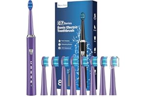 COULAX Cepillos de Dientes Electricos Sónico Familia - Cepillo Electrico Adultos Infantil con 8 Cabezales, 5 Modos, IPX7, Cepillos de Dientes Eléctricos Ultrasónicos, Morado Oscuro