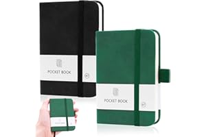Aimeke 2 Stück A7 Notizbuch Notizblock Kleines Notizbuch mit Gummizugverschluss, Stifthalter Mini Taschen Journal mit 200 Seiten für Schule, Arbeit (Schwarz, Grün)