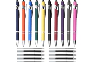 Hengxinchen Kugelschreiber Hochwertig, 10 Stk Super Haltbar Druckkugelschreibe mit 20 Stk Nachfüllungen, Kugelschreiber Set Bunte, 2 in 1 Ergonomische Kugelschreibe mit Touchpen für Büro und Haushalt