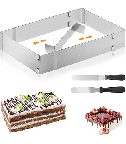 Dazkzooy Cadre Moule à Gâteau Rectangulaire Réglable 8 Cm Haut – Acier Inoxydable Pro, 28x18 à 54x34 Cm, Pour Gâteaux Étages