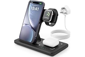 ASTROHUE Wireless Charger, 3 in 1 Charging Station, 15W Qi Fast Foldable Magnetic Stand Dock for iPhone 15 14 13 12 11 Pro Max XS XR X 8 Plus, Apple Watch 9 8 7 6 5 4 3 2 SE, AirPods 3 2 Pro(With Adapter)