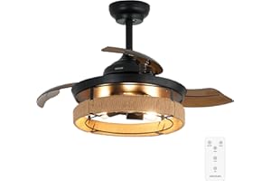 Cecotec Ventilatore da Soffitto con Luce EnergySilence Aero 3600 Invisible Natural Design. Corda Naturale, 25 W, Diametro 91 cm, Telecomando, Timer 8 Ore, 6 Velocità, 3 Pale, Estate/Inverno