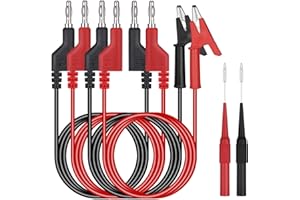 Hejo 6 Stück Messleitungen Set mit Krokodilklemmen Kabel, 4 Stück 4mm Bananenstecker Kabel mit 2 Stück Prüfspitzen, 1m Messkabel für Multimeter (Rot und Schwarz)