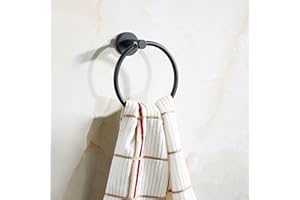 SARIHOSY Round Towel Ring Matt Black Bath Towel Rail Bathroom Kitchen, Hanging Towel Hanger Bathroom Accessories Hotel Square, Hand Towel Rail Holder Wall Mounted SUS 304 Stainless Steel