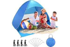 COVACURE Strandmuschel Pop Up XXL Strandzelt für 3–4 Personen, mit UV-Schutz UPF 50+ Ideal für Strand, Garten und Park