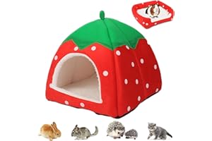 MOAZIFI Kuschelsack Meerschweinchen Haus, Waschbar Meerschweinchen Zubehoer, Kaninchen Zubehör, Kuschelig Winter Kaninchen Haus, Ratten Zubehör Für Zwergkaninchen/Chinchilla/Hamster (Erdbeeren)