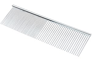 Andiker - Pettine per cani, in acciaio inox con denti arrotondati, in metallo, adatto anche per gatti grandi, medi e piccoli e animali con pelo lungo o corto (L)