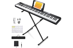 Donner Tastiera digitale per pianoforte 88 tasti, tasti sensibili alla velocità per principianti, pianoforte elettrico portatile con supporto, pedale sustain, custodia e adesivi per tastiera, DEP-1
