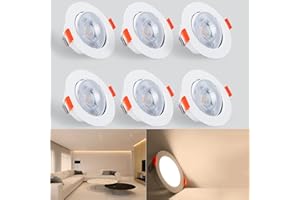 Kambo 6W Spot LED Encastrable - Plafonnier Encastré LED 40° Orientable - Blanc Chaud 3000K 610LM Rond Plafond Ø70-80mm Pour Salon Chambre Cuisine Couloir Galerie Lot de 6