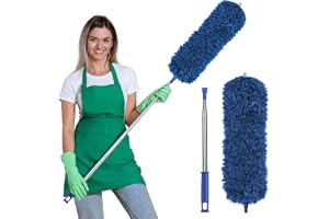 Vicloon Teleskop Dammvippa, Mikrofiber, Upp Till 245 cm Lång – Mörkblå | Böjbar Hörnborste,Teleskopstång i Rostfritt stål, Duster, Tvättbar,Lämplig för Tak, Möbler, Golv, Bil, Spindelnät