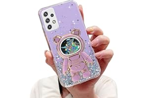 Tivenfezk Nadoli für Samsung Galaxy A13 4G Treibsand Bär Astronaut Versteckt Ständer Hülle,Karikatur Glitzer Astronaut Ständer Weiche Silikon Bling Handyhülle Durchsichtig Schutzhülle