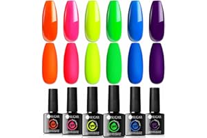 ​UR SUGAR 7,5ML Smalto Semipermanente Neon, Colori Gel Unghie Fluo Rosso Verde Arancio Blu Smalti per Unghie Smalto Gel Unghie Semipermanente Unghie per Halloween Nail Polish Manicure 6PCS Kit