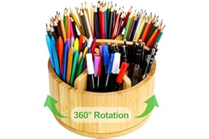 Cinnani Organizer na biurko obracany o 360° z bambusa, uchwyt na długopisy z uchwytem, organizer na stół, 6 bardzo dużych przegródek jako organizer biurowy, organizer do makijażu, pojemnik na