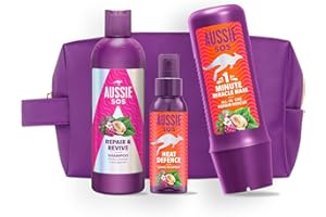 "Aussie SOS Repair Gift Set - Repair & Revive Shampoo 300ml + Heat Defence Spray 100ml + 1 Minute Miracle Rescue Mask 250ml, Helps Repair Dry and Damaged Hair, 100 Hours of Hydration"