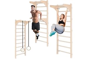 ‎MAMOI Sprossenwand mit Klimmzugstange für Erwachsene (230 cm), Holz-Kletterwand, Multifunktionales Fitnessgerät, Kletterleiter für Erwachsene & Kinder, 100% ECO, Made in EU