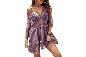 HAIGOU Damen Spitze Strandkleid V-Ausschnitt Badeanzug Strandkleid Transparent Strandponcho Bikini Cover-Ups…