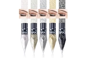 MTUVKGT Juego De Lápiz De Ojos Con Purpurina Líquida de Diamante, Sombra De Ojos Líquida Brillante Metálica De 5 Colores, Glitter Eyeliner Waterproof De Larga Duración Maquillaje De Ojos (48E)
