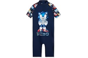 SONIC THE HEDGEHOG Bañador Niño, Traje de Baño Cuerpo Entero Manga Corta con Cremallera, Ideal para Playa, Piscina y Vacaciones