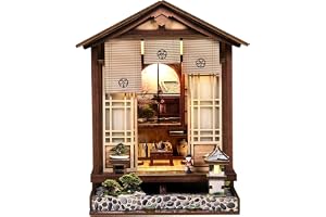 Book Nook Kit, dockhus i japansk stil med LED-lampor och 3D-träpussel, DIY-kit för vuxna, födelsedag