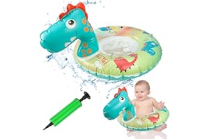 Vspek Baby Swimming Ring, Cartoon Inflatable Baby Swimming Float PVC Safety Aid Float Seat Circle Swim Float Boat with Inflator and Handle for Age 6 Months to 3 Years Toddler Floating Training