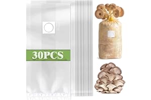 TEL CHARME * 30 bolsas de cultivo de hongos de 32 x 50 cm con filtro de 0,2 micras, bolsa de cultivo de 0,06 mm de grosor, juego de cultivo de hongos shiitake, champiñones, setas ostra, granos resistentes a