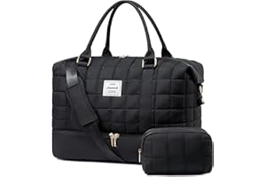 LOVEVOOK Reisetasche Damen, Leicht Puffer Weekender Handgepäck Tasche Kliniktasche Geburt Krankenhaustasche mit Schuhfach & Nassfach, Travel Bag Sporttasche für Flugzeug Reise, Schwarz