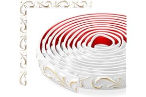 TECDW Modanatura Adesiva Flessibile, Cornice Adesiva per Pareti, boiserie adesiva, Per armadi, pareti, decorazioni per la casa (Bianco con oro-3)