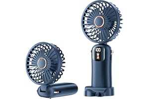 XIANGBIN Hand Held Fan, Mini Handheld USB Rechargeable, 1-100 speeds free adjustment of wind speed with LED Display Lanyard and Base, for Bedroom Office Outdoor Home Camping School (Darkblue)