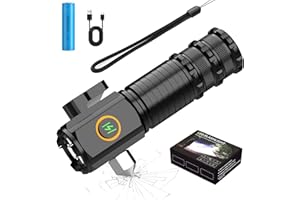 ETENTOUS Torcia Led Potente Professionale, Mini Torcia Ricaricabile Alta Potenza 2000L, 5 Modalità, da Campeggio, con Avvolgitore Martello Taglia corda