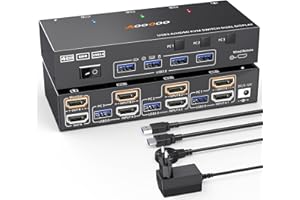 AOOCOO Commutateur KVM 3 ordinateurs 2 écrans 4K à 60 Hz Double écran Commutateurs KVM HDMI avec fonction EDID Télécommande filaire, alimentation et câble USB 3.0 inclus