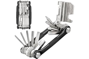 MAKERFIRE Guokukey Attrezzo per Bici 17 in 1 Multiutensile per Bici - Kit di Riparazione Compatto E Leggero per Biciclette da Strada E Mountain Bike - con Rompicatena, Chiavi a Brugola, Strumento per Raggi