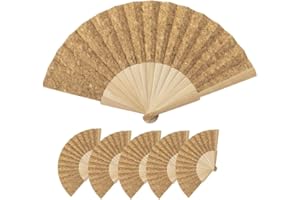 PUBLICLICK Lote 25 Abanicos de madera natural y tela poliester, Abanico 16 varillas servidos en caja individual, Abanicos para pintar, personalizar, detalle (Corcho)