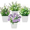 Bafenli 4 Packs Mini Artificial Plants with Pot Small Fake Plants with Flowers for Home Office Table Room Bathroom Decor Indoor