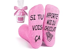 QXRXN Chaussettes Femme Fantaisie Chaussettes Chaudes Femme Antidérapantes Chaussettes SI TU VOIS ÇA APPORTE MOI DU CHOCOLAT, Chaussette Rigolote Femme Humour Idee Cadeau Femme Noel Anniversaire 39 42