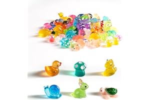 YHTCC 86 PCS Resin Animals, 6 Styles Mini Animals, Mini Ducks, Glow In The Dark Ducks, Rabbit Turtle Mushroom Unicorn Duck Snail, Aquarium Toy Garden Miniature DIY Decoration Landscape Craft