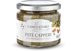CAMPO D'ORO | Paté di Capperi con Mandorle di Sicilia 180 GR. Specialità siciliane per ricette, sugo pronto siciliano prodotto con capperi e mandorle di Sicilia. 100% Made in Italy