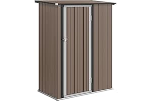 Outsunny 5ft x 3ft Garden Storage Shed, Outdoor Metal Shed with Sloped Roof, Lockable Door for Tools, Equipment, Brown