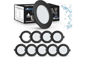 Eande Spot LED Encastrable Noir Extra Plat 5W IP44 98mm, Blanc Neutre 4000K Éclairage encastré Spot LED Étanche 450lm, Spots de Plafond 230V Downlight pour Salle de Bain Cuisine, Trou 75-85mm 10 Pack