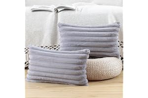 Madizz Juego de 2 Fundas de Almohada Decorativas Felpa Funda de cojín Suave a Rayas para la Carcasa de la Almohada del Dormitorio del sofá Gris 30 x 50 cm