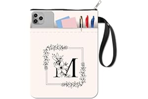 CRASPIRE Copertine per Libri con Lettera M Protezione per Libri Bianchi Custodia per Libri con Fiori per Libri Tascabili Copertina per Libri in Tessuto Lavabile con Cerniera e Tasca Extra