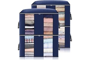 GARPROVM Porta Abiti Grande Capacità con Scomparto, Custodia per Trapunte e Coperte, Scatole per Armadio Salvaspazio, Contenitori per Armadio Traspirante y Inodore 60X43X35CM (Blu Navy, 4pcs)