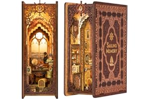 Fsolis Set di book nook fai da te, Con mobili in legno e luci LED, Puzzle in legno 3D, Kit di decorazione della libreria, Kit di costruzione di modelli per adulti, Regalo Creativo BK02
