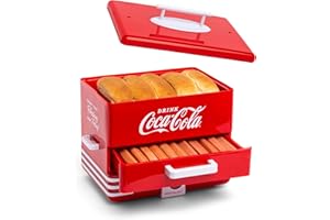 Nostalgia Extra Large Diner-Style Coca-Cola Hot Dog Steamer and Bun Warmer, 24 Hot Dog and 12 Bun Capacity, Steam Bratwursts, Sausages, Vegetables, Fish, Dumplings, Red