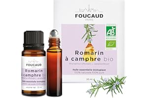 FOUCAUD | Huile essentielle de Romarin à Camphre | Rosmarinus officinalis | 100% naturelle et BIO | Roll on inclus | Chemotypée | certifiée Agriculture Biologique | 10 ml |Marque Française depuis 1946