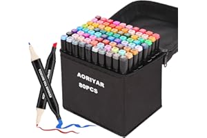 Aoriyar Alcohol Markers 80 Colouring Pens - Permanent Marker Pens Dual Tip Alcohol Pens Set for Colouring Books - Twin Markers Art for Adults Kids Artist Manga Drawing