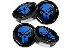 Biomar Labs 4 x 54 mm Tapas de Ruedas Compatible con Ford Tapacubos de Centro Llantas Aluminio Calavera Azul CF 26